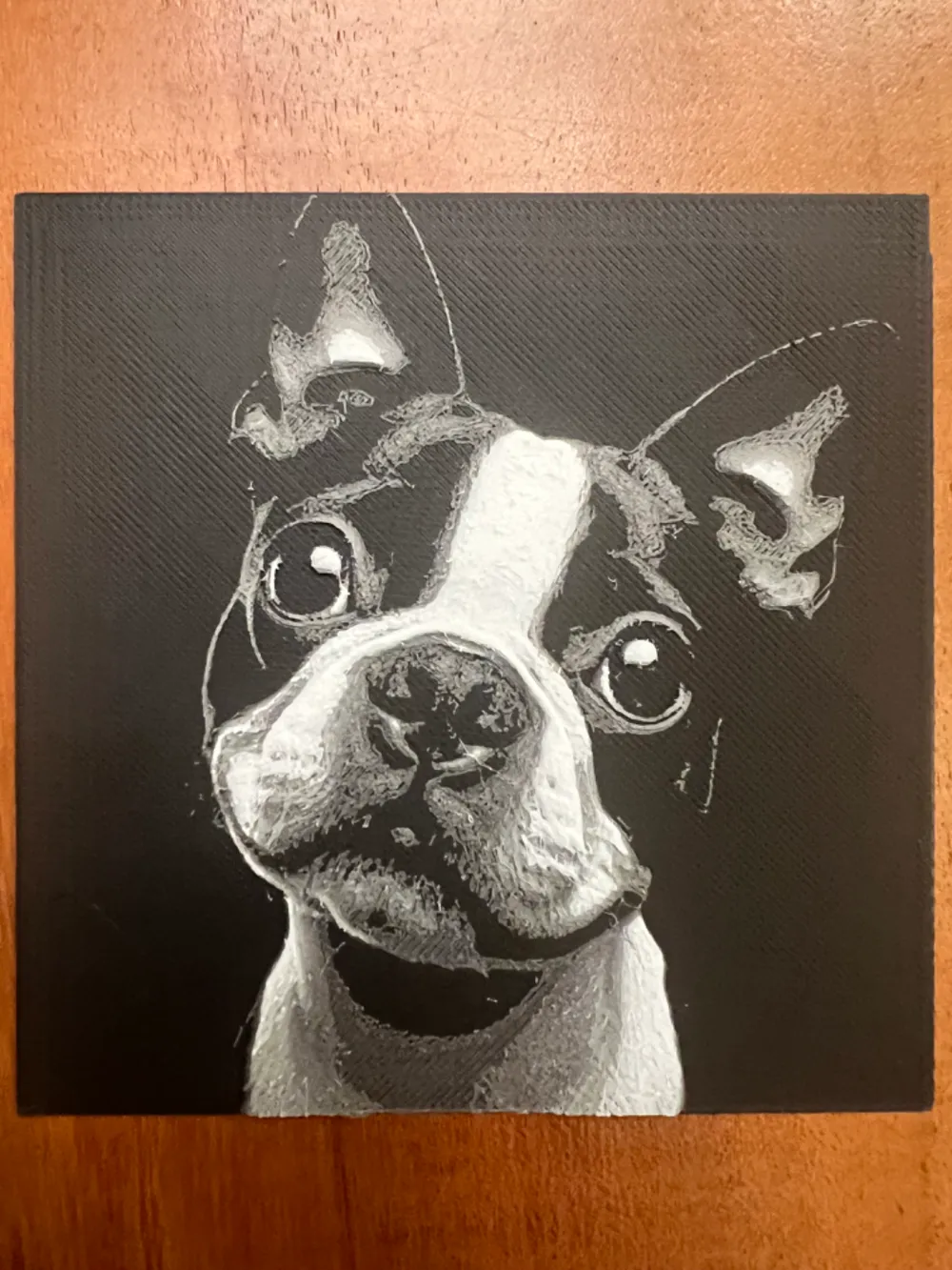 Boston Terrier by JustBe 3D Printing HueForge model: Boston Terrier by JustBe 3D Printing