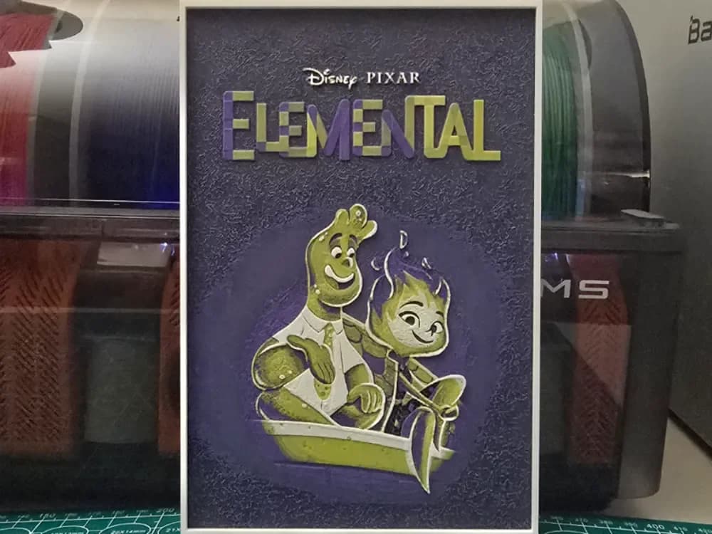 Elemental Movie Poster - Hueforge Art by Lumpy3D HueForge model: Elemental Movie Poster - Hueforge Art by Lumpy3D