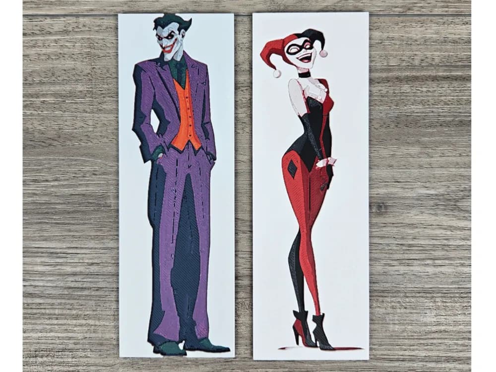 Harley Quinn and Joker Bookmarks by BusyKikiBee HueForge model: Harley Quinn and Joker Bookmarks by BusyKikiBee