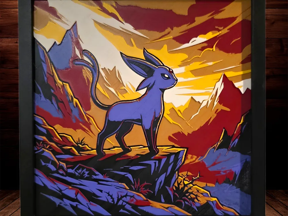 Sunrise With Espeon - Eeveelutions 8 of 9 by Side Quest Hues HueForge model: Sunrise With Espeon - Eeveelutions 8 of 9 by Side Quest Hues