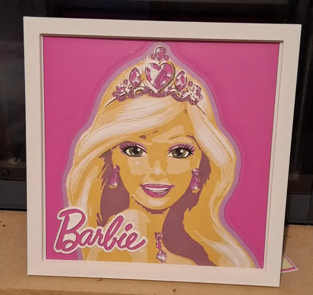 Barbie 20cm x 20cm Hueforge - 4 colours by 3dGlow HueForge model: Barbie 20cm x 20cm Hueforge - 4 colours by 3dGlow