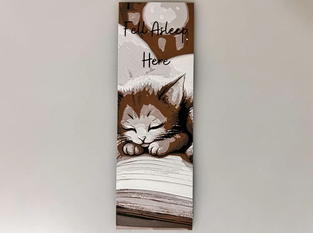 Bookmark - Fell Asleep Here Cat/Kitten by 3djd HueForge model: Bookmark - Fell Asleep Here Cat/Kitten by 3djd