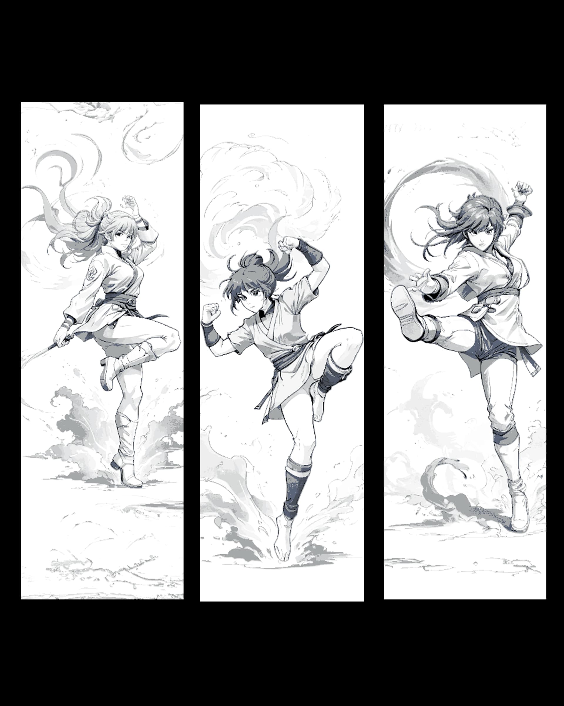Anime kicks - Sketches of the process of attack - set of bookmarks Anime kicks - Sketches of the process of attack - set of bookmarks
