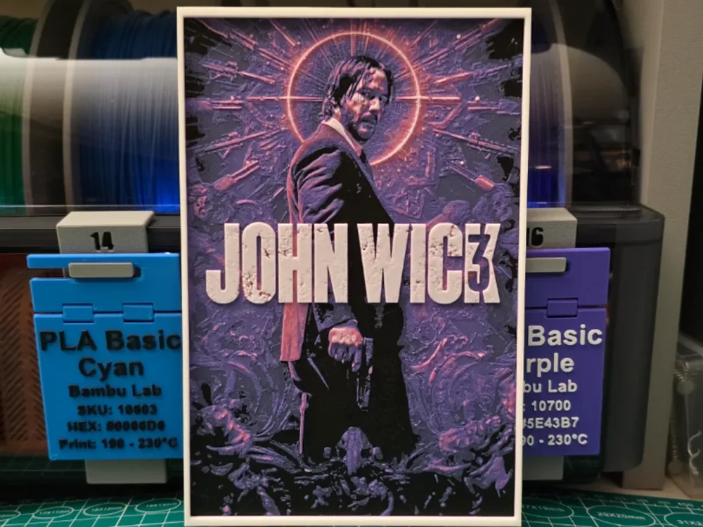 John Wick Chapter 3 Movie Poster - Hueforge Art by Lumpy3D HueForge model: John Wick Chapter 3 Movie Poster - Hueforge Art by Lumpy3D
