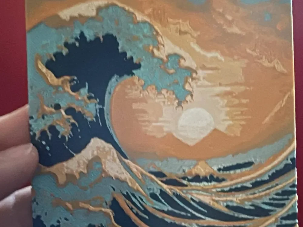 Great Waves of Kanagawa - sun by Cré'Art 3D HueForge model: Great Waves of Kanagawa - sun by Cré'Art 3D