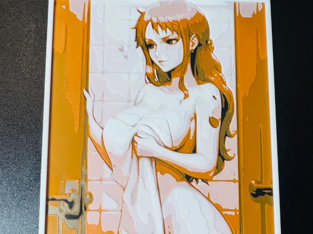 Nami in the shower by World of Glt 3d HueForge model: Nami in the shower by World of Glt 3d