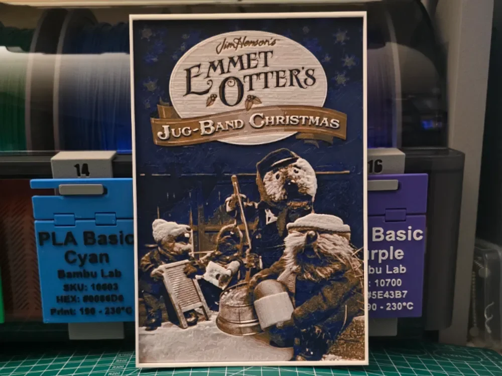 Emmet Otter's Jug-Band Christmas Poster - Hueforge by Lumpy3D HueForge model: Emmet Otter's Jug-Band Christmas Poster - Hueforge by Lumpy3D