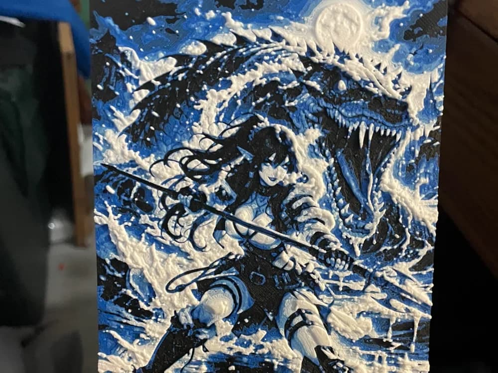 Elf VS Ice Dragon Hueforge by Advancedtechworldwide HueForge model: Elf VS Ice Dragon Hueforge by Advancedtechworldwide