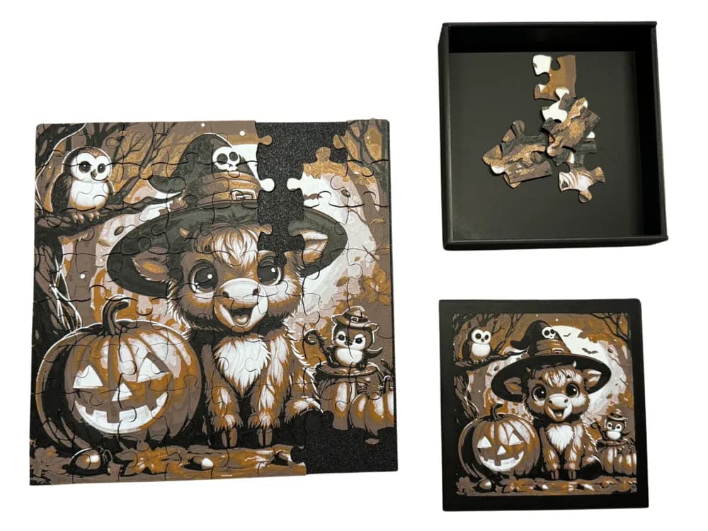 Puzzles (Various) - Halloween Highland Cow by Canadian Gamer HueForge model: Puzzles (Various) - Halloween Highland Cow by Canadian Gamer