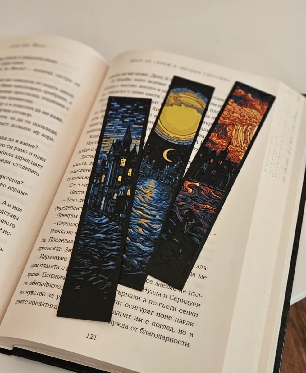 "Dusk, Moon and Dawn" - Bookmarks Set by C3D HueForge model: "Dusk, Moon and Dawn" - Bookmarks Set by C3D