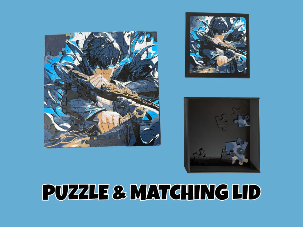 Sung Jin Woo - Solo Leveling - Puzzle & Lid by Canadian Gamer HueForge model: Sung Jin Woo - Solo Leveling - Puzzle & Lid by Canadian Gamer