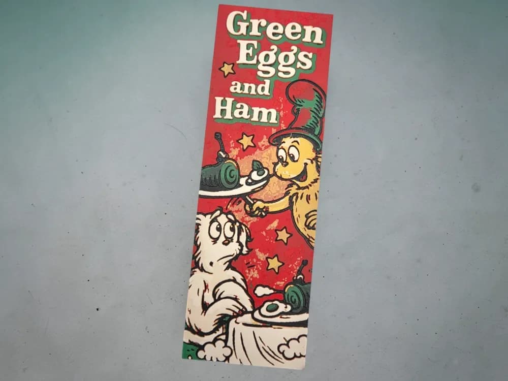 Green Eggs and Ham 50mm x 150mm Bookmark Dr Suess by MythicHue's HueForge model: Green Eggs and Ham 50mm x 150mm Bookmark Dr Suess by MythicHue's