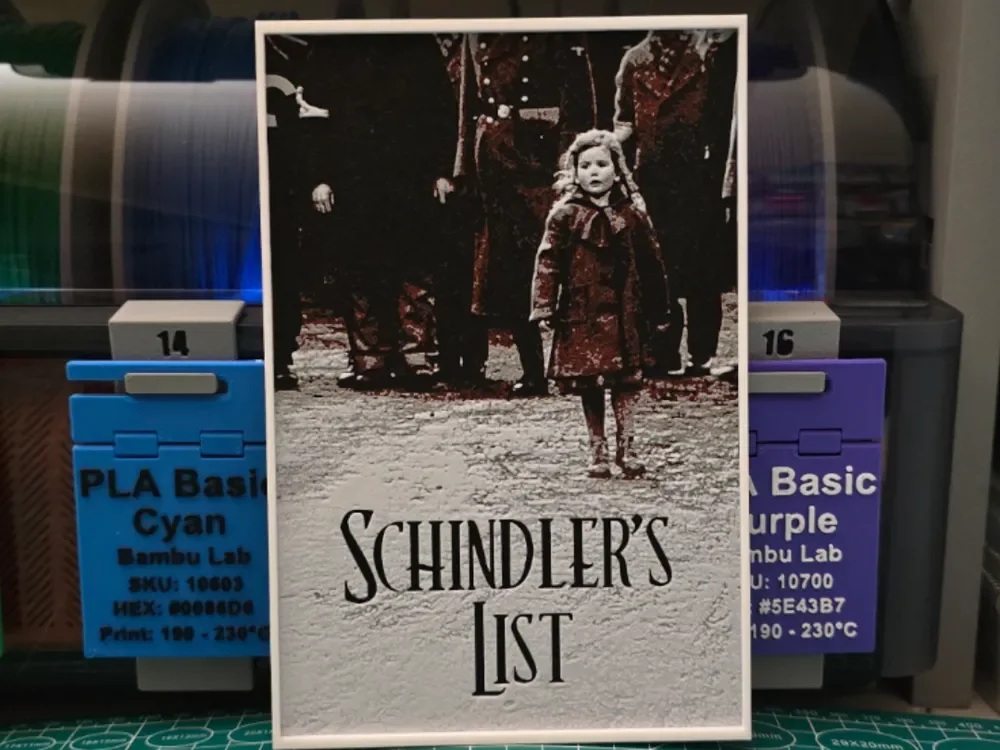 Schindler's List Movie Poster – Hueforge Art by Lumpy3D HueForge model: Schindler's List Movie Poster – Hueforge Art by Lumpy3D