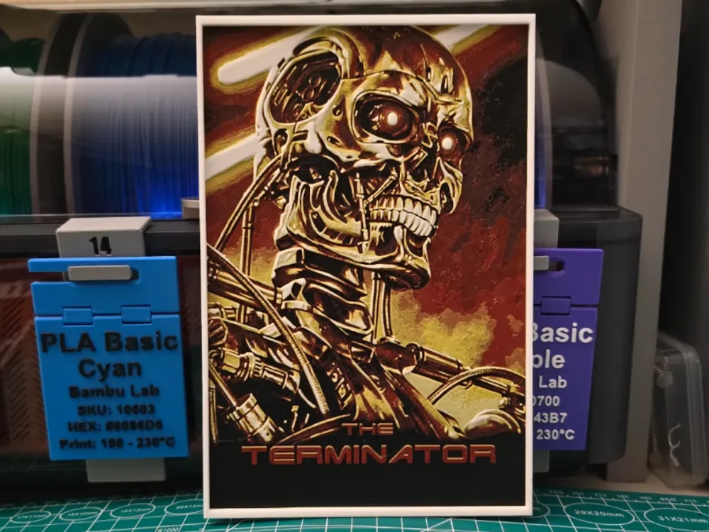 The Terminator Movie Poster - Hueforge Art by Lumpy3D HueForge model: The Terminator Movie Poster - Hueforge Art by Lumpy3D