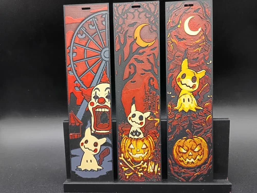 Mimikyu Halloween Bookmark Set by 3djd HueForge model: Mimikyu Halloween Bookmark Set by 3djd