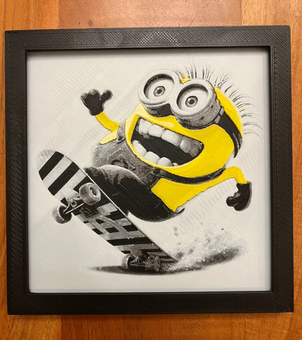 Minion Skateboarding by JustBe 3D Printing HueForge model: Minion Skateboarding by JustBe 3D Printing