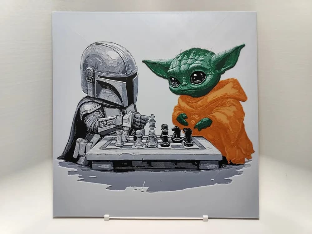 Mando and Grogu playing chess - Hueforge