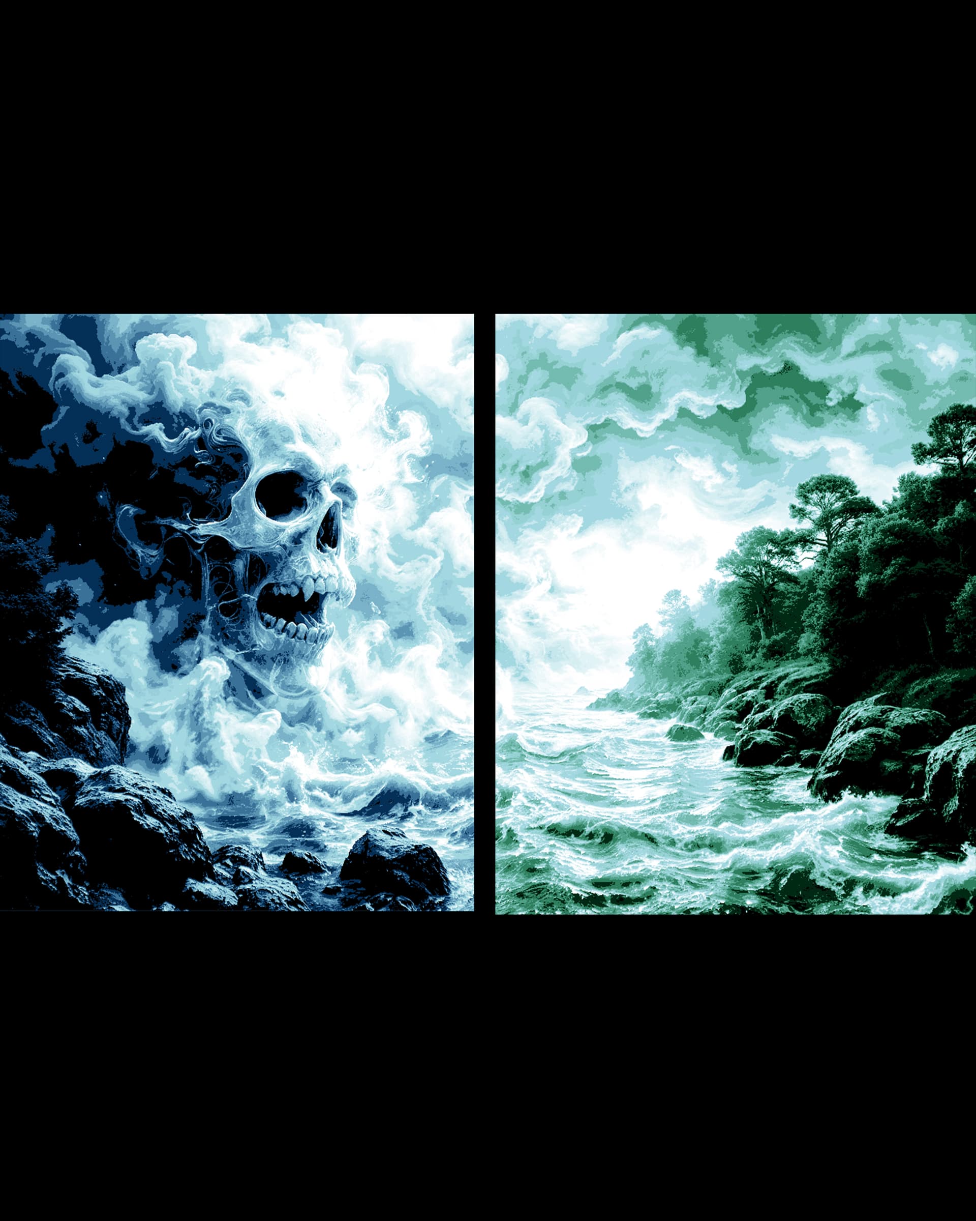Two Panel Wall Art - The raging storm and the calm coastline - Hueforge art by BooneCo3d HueForge model: Two Panel Wall Art - The raging storm and the calm coastline - Hueforge art by BooneCo3d