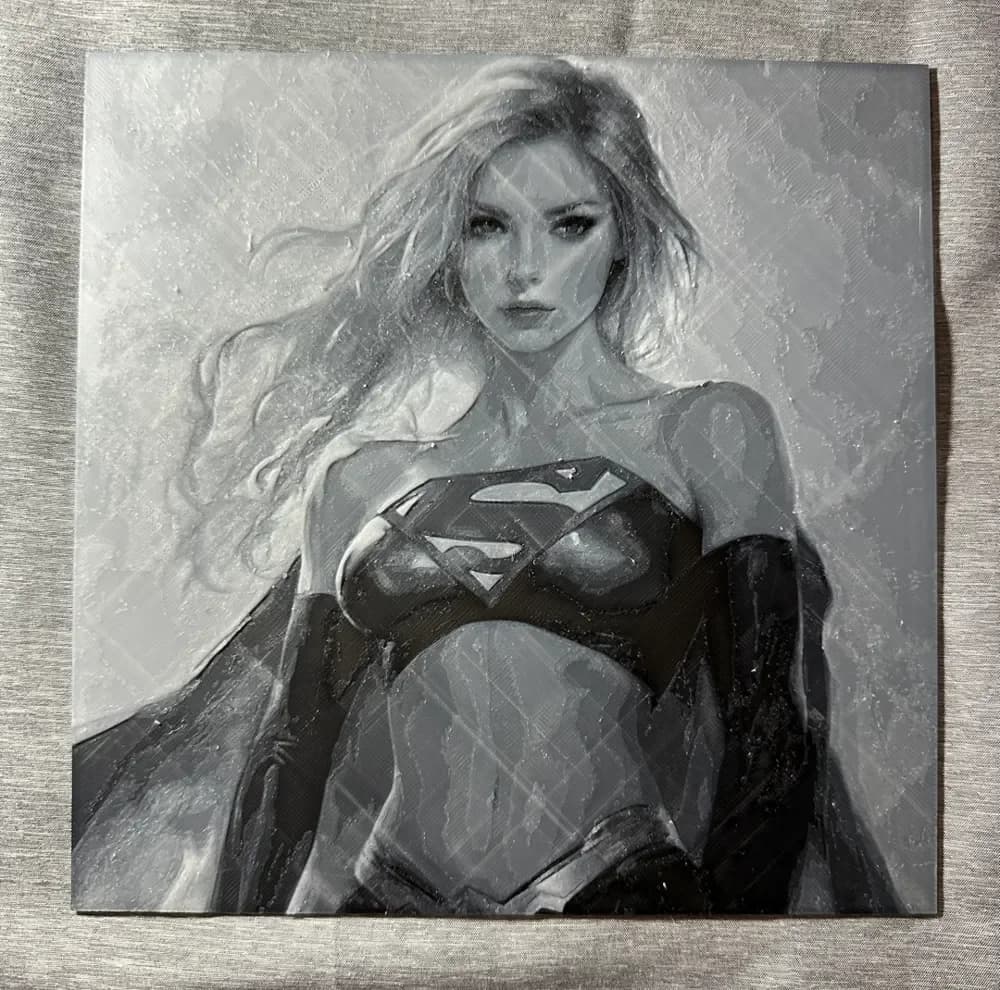 Supergirl Black and White Hueforge by Hey Ben HueForge model: Supergirl Black and White Hueforge by Hey Ben