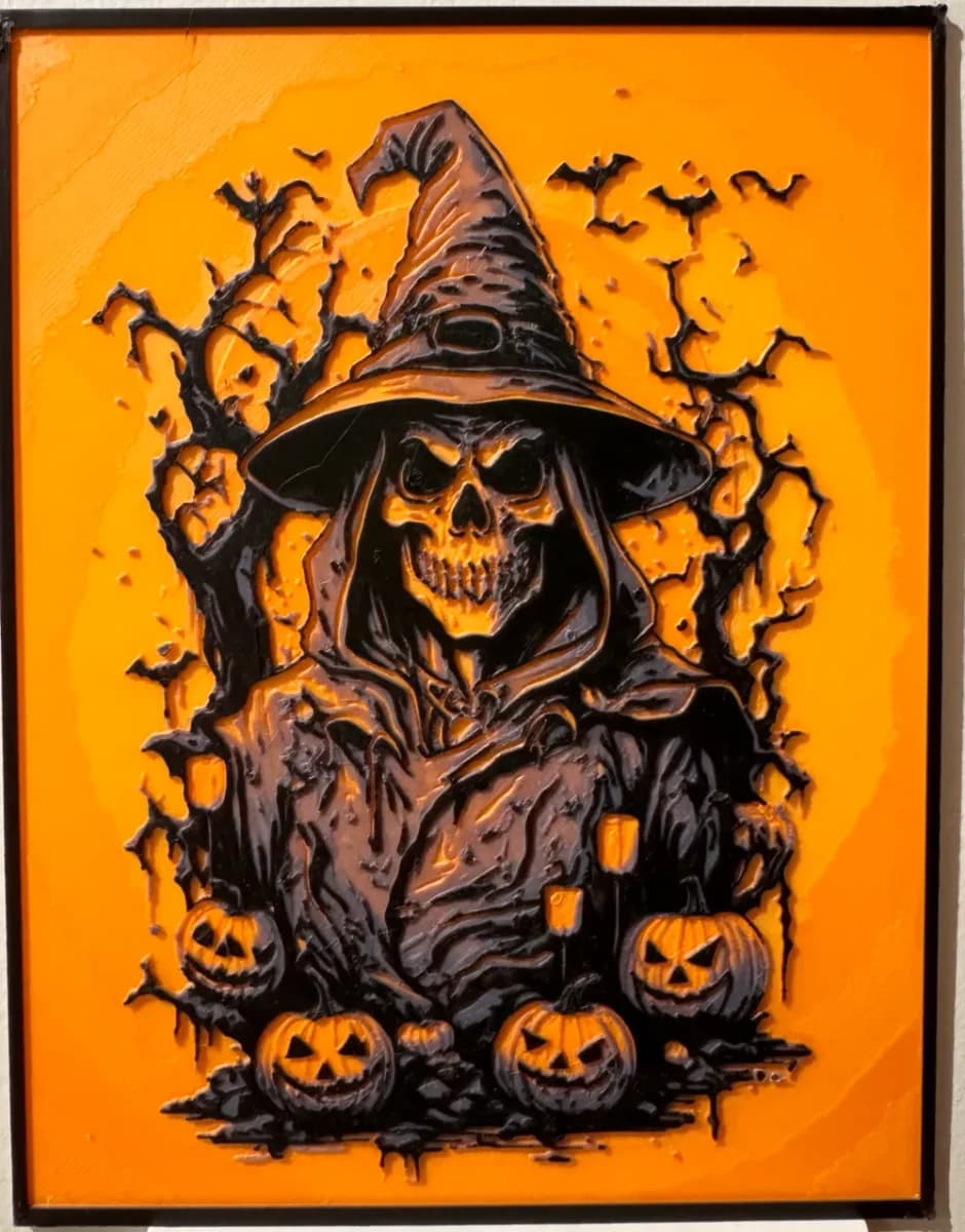 Halloween Skeleton Witch - Hueforge Dual Print/Lithophane by cyanidesugar HueForge model: Halloween Skeleton Witch - Hueforge Dual Print/Lithophane by cyanidesugar