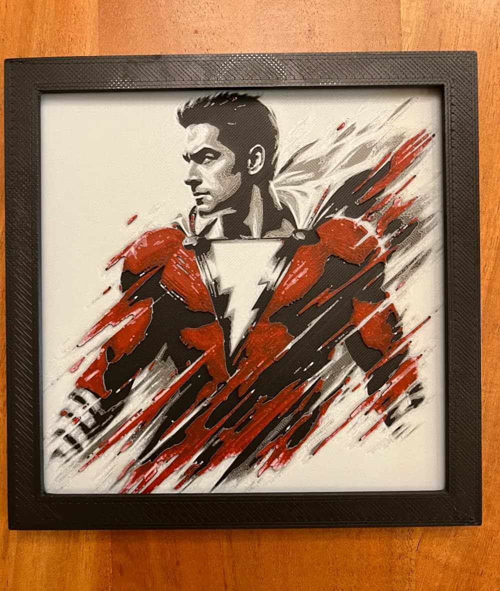 Shazam in Red by JustBe 3D Printing HueForge model: Shazam in Red by JustBe 3D Printing
