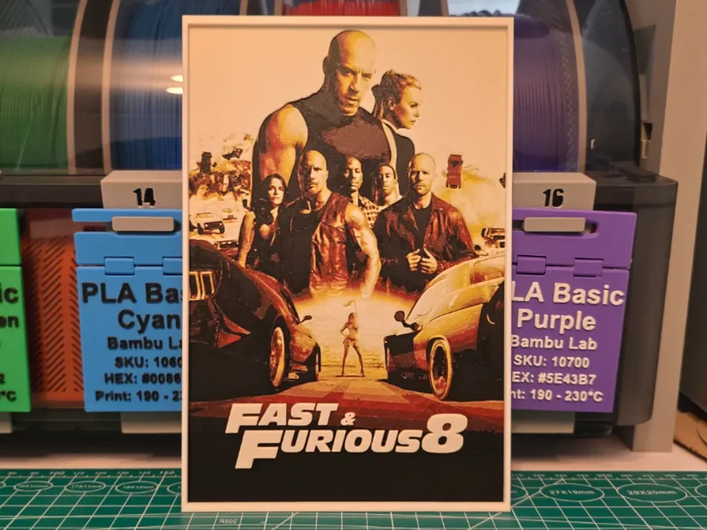 The Fate of the Furious Movie Poster - Hueforge by Lumpy3D HueForge model: The Fate of the Furious Movie Poster - Hueforge by Lumpy3D