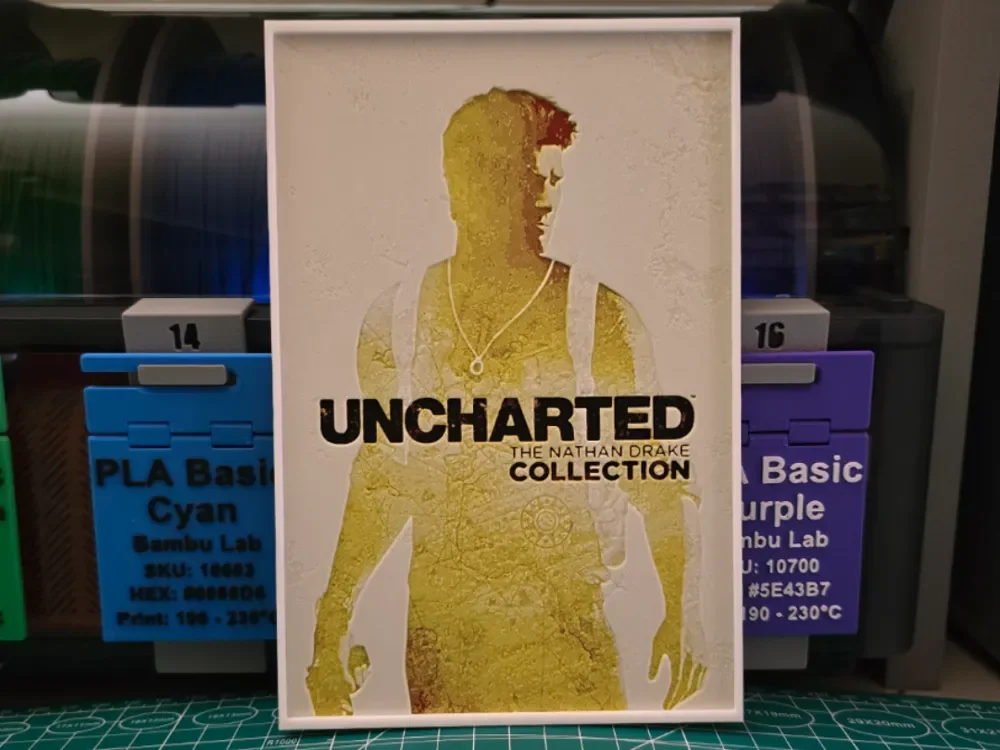 Uncharted: The Nathan Drake Collection Poster by Lumpy3D HueForge model: Uncharted: The Nathan Drake Collection Poster by Lumpy3D