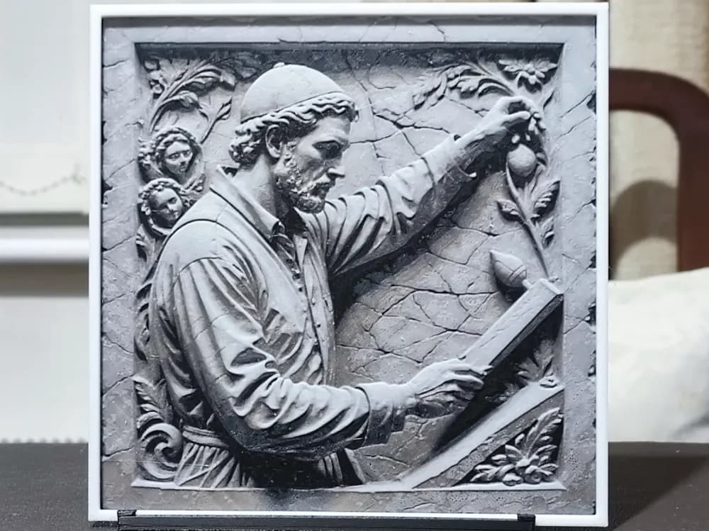 Carving The Sculptor (Stone) - HueForge 3 Color by BoDad HueForge model: Carving The Sculptor (Stone) - HueForge 3 Color by BoDad