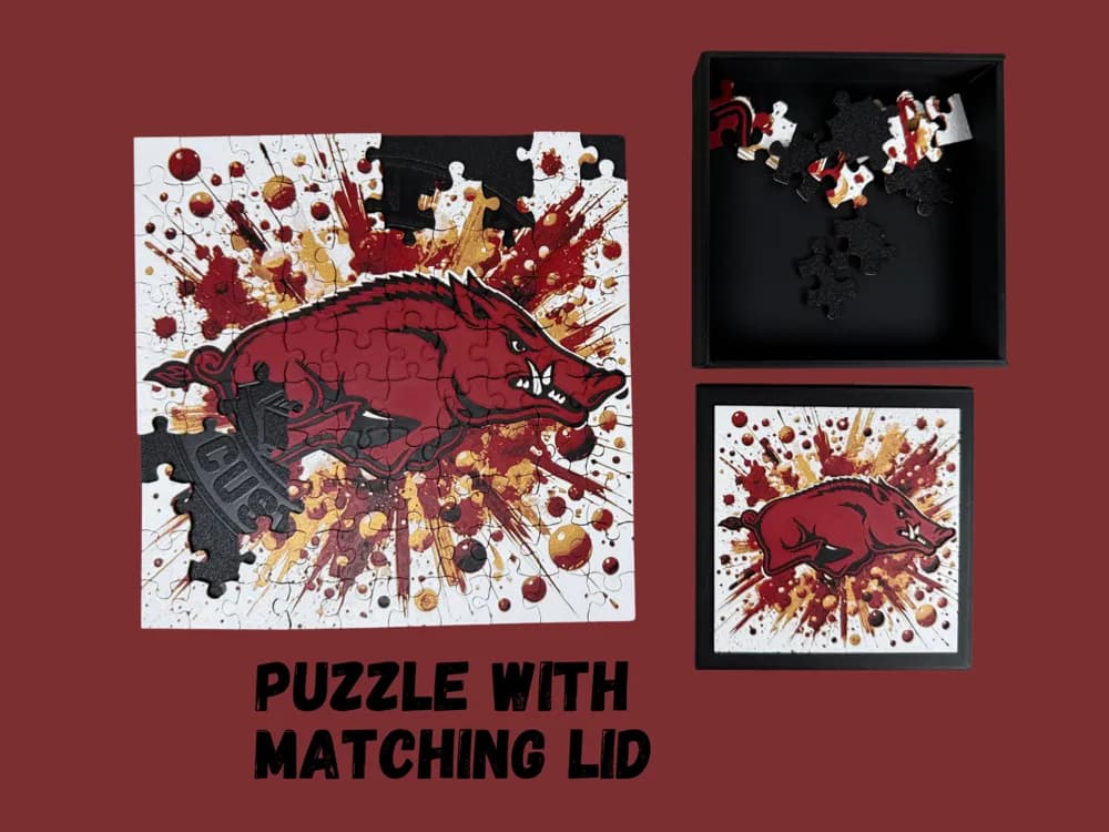 Arkansas Razorbacks - NCAA Puzzle & Lid by Canadian Gamer HueForge model: Arkansas Razorbacks - NCAA Puzzle & Lid by Canadian Gamer