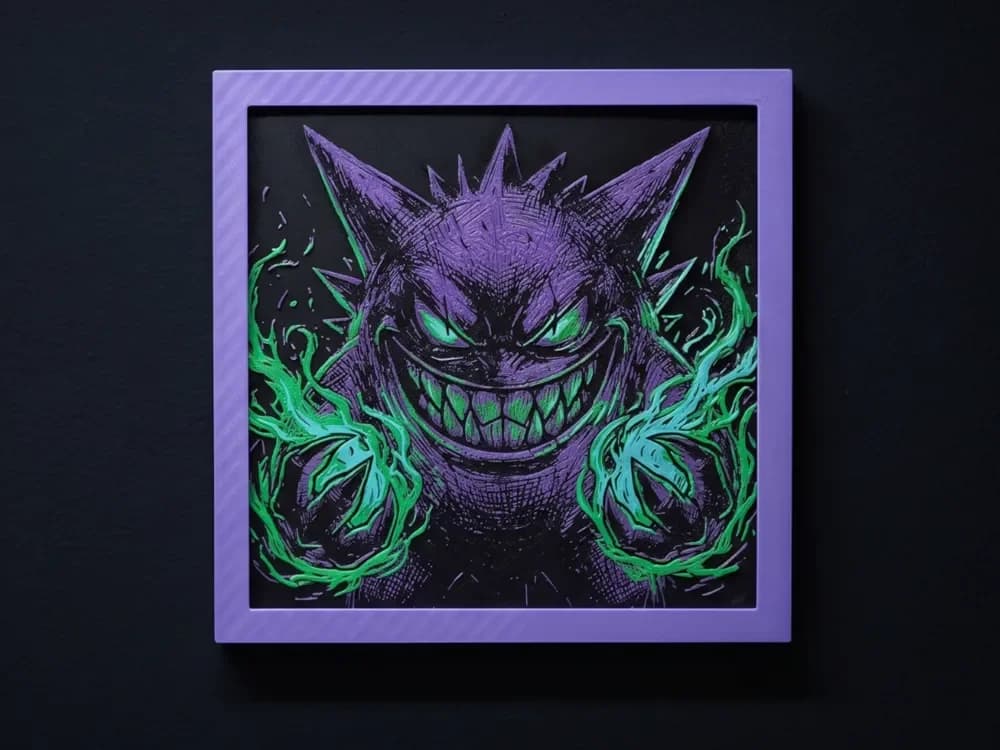 Gengar Smirk - Hueforge Wall Art by LED HueForge model: Gengar Smirk - Hueforge Wall Art by LED