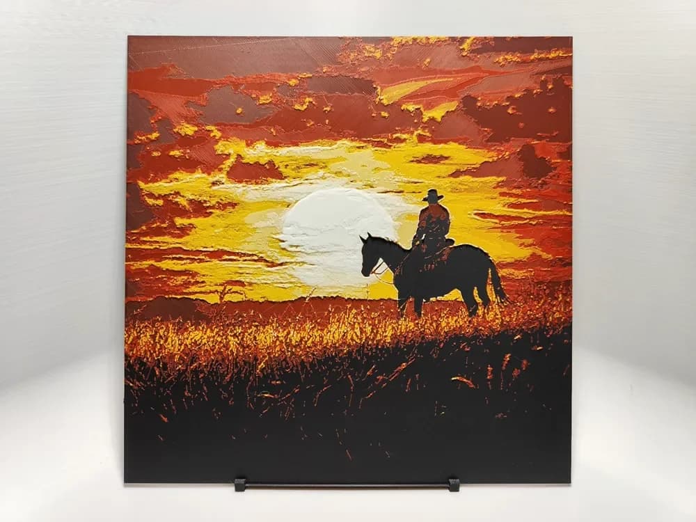Cowboy at Sunset - Hueforge by BeaN HueForge model: Cowboy at Sunset - Hueforge by BeaN