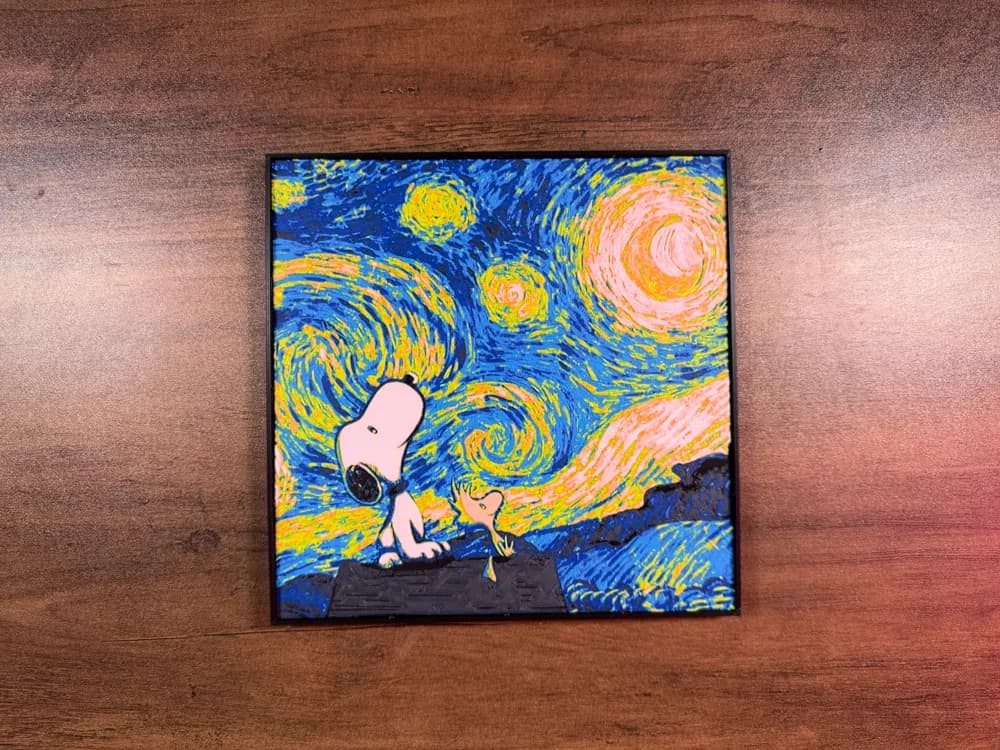 Snoopy – Starry Night | HueForge Art Print by 3D Prints By Vic HueForge model: Snoopy – Starry Night | HueForge Art Print by 3D Prints By Vic