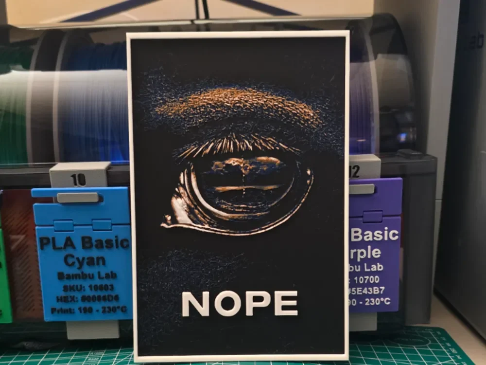 Nope Movie Poster - Hueforge Art by Lumpy3D HueForge model: Nope Movie Poster - Hueforge Art by Lumpy3D