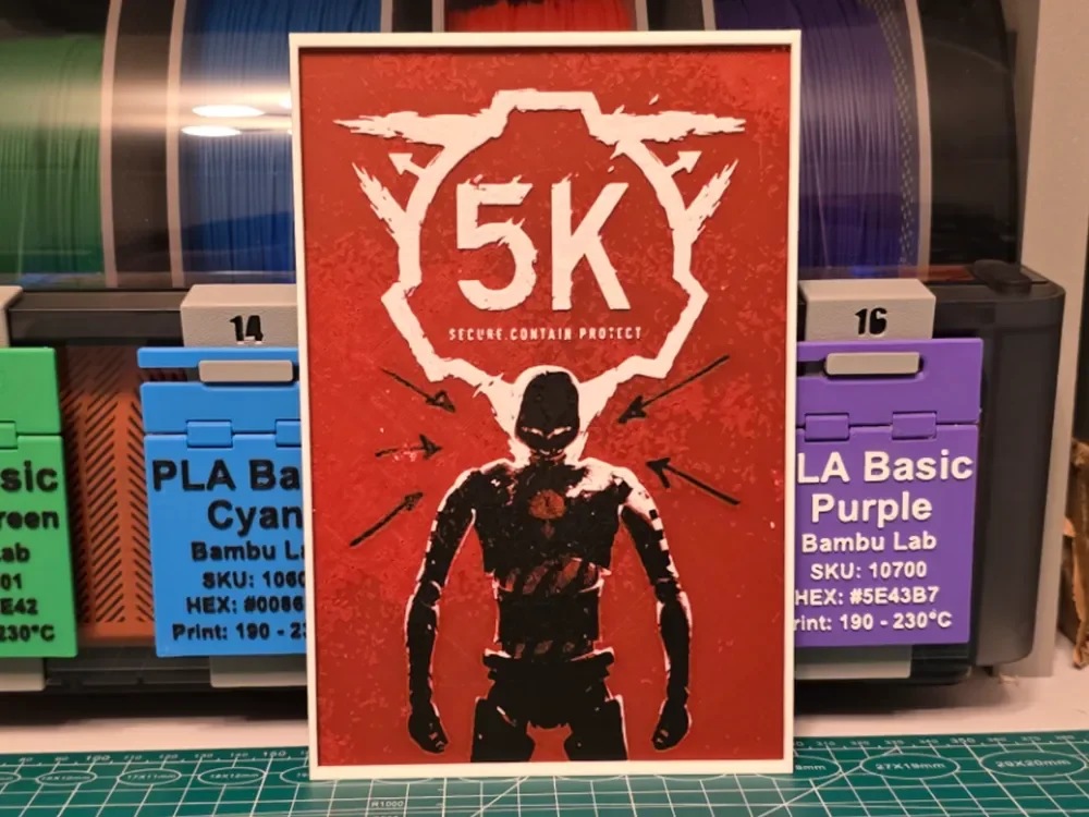 SCP: 5K Game Poster - Hueforge Art by Lumpy3D HueForge model: SCP: 5K Game Poster - Hueforge Art by Lumpy3D