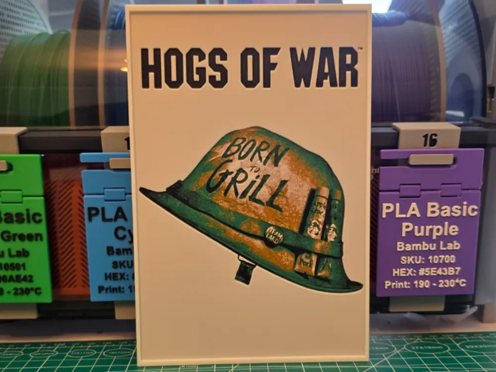 Hogs of War Game Poster - Hueforge Art by Lumpy3D HueForge model: Hogs of War Game Poster - Hueforge Art by Lumpy3D