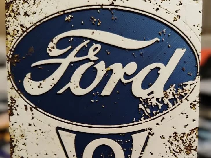 Vintage Enamel Ford V8 Plaque Hueforge by leshowpatate HueForge model: Vintage Enamel Ford V8 Plaque Hueforge by leshowpatate
