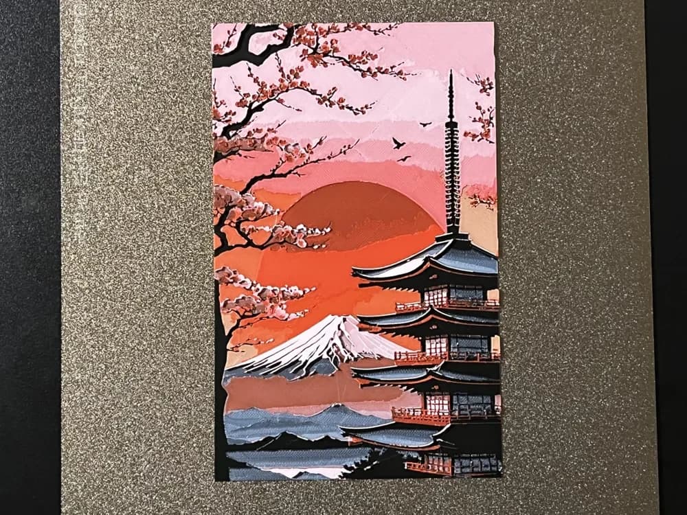 HueForge model: Sakura Sunset Over Fuji Hueforge by FantasyZ