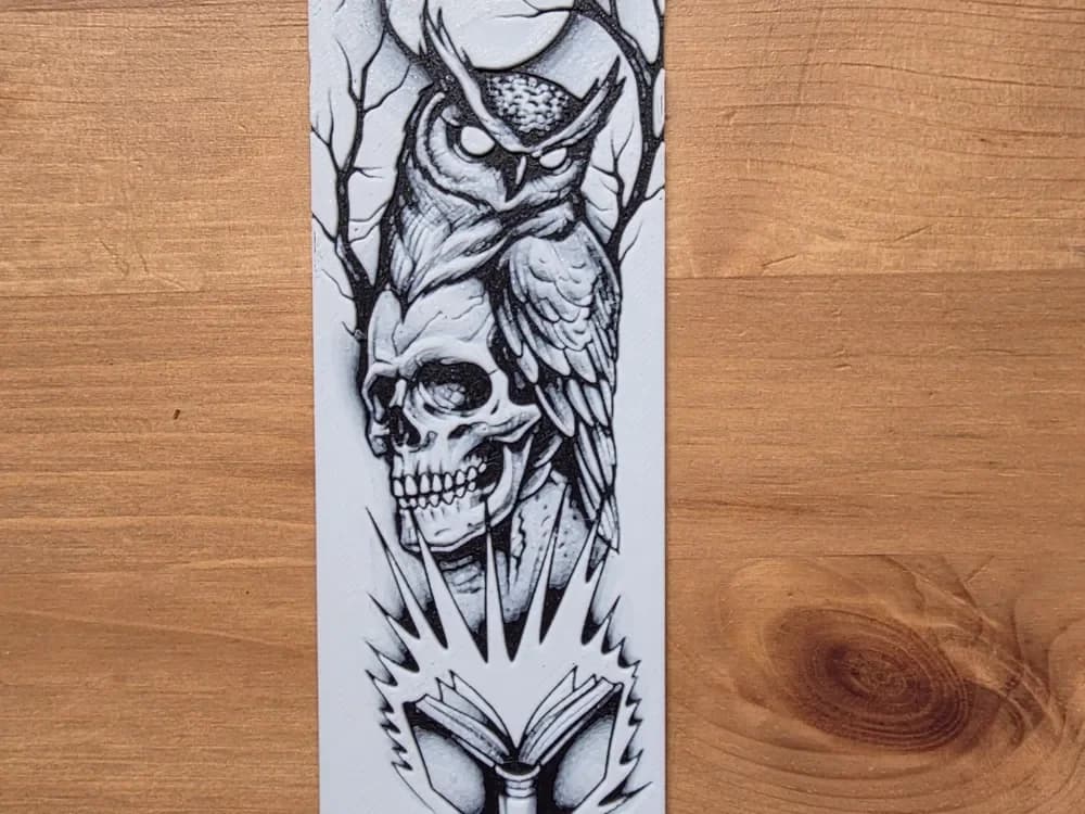 Skull And Owl Bookmark by Morganja HueForge model: Skull And Owl Bookmark by Morganja