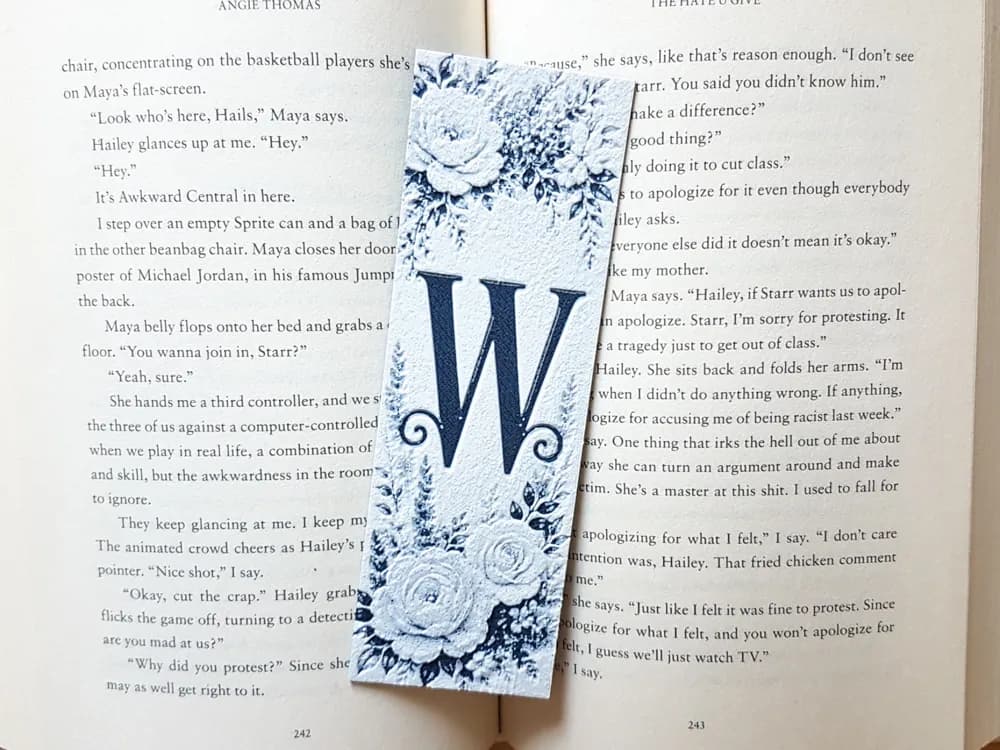 Bookmark, Monogram W, Floral Background, Hueforge Bookmark, Monogram W, Floral Background, Hueforge