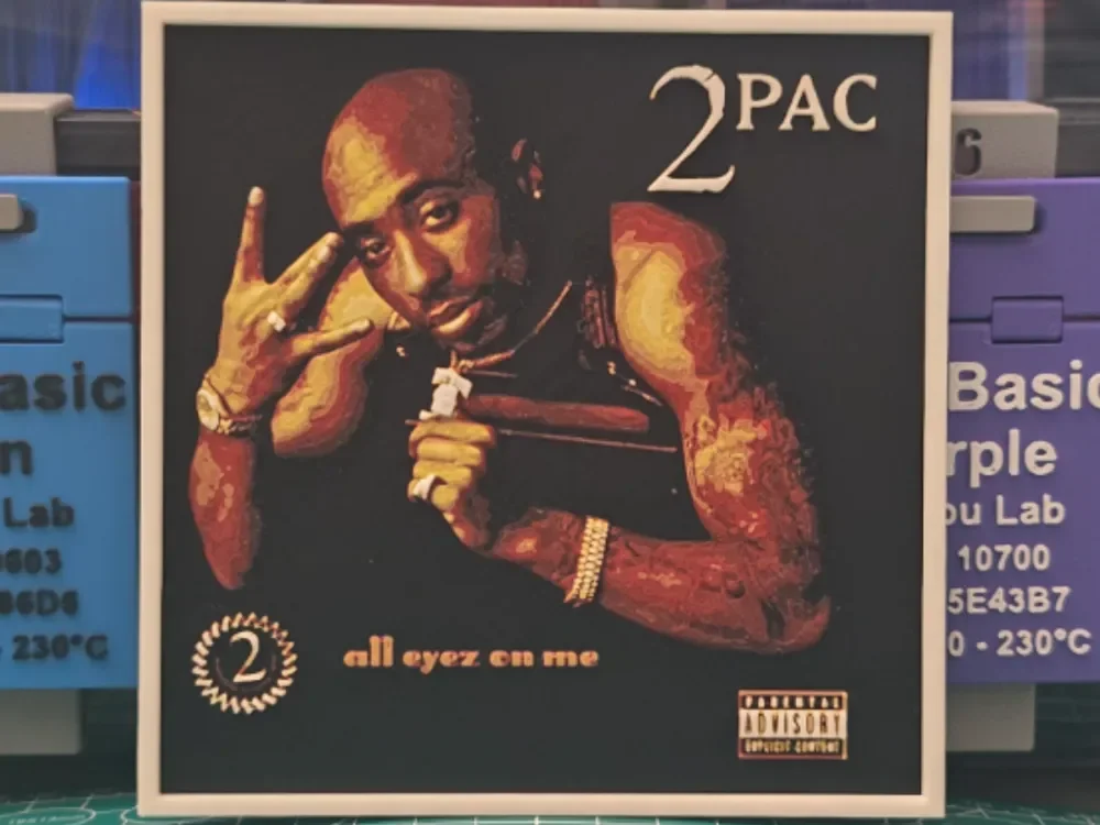 Tupac Shakur's "All Eyez on Me" Album Art — A Hueforge Creation by Lumpy3D HueForge model: Tupac Shakur's "All Eyez on Me" Album Art — A Hueforge Creation by Lumpy3D