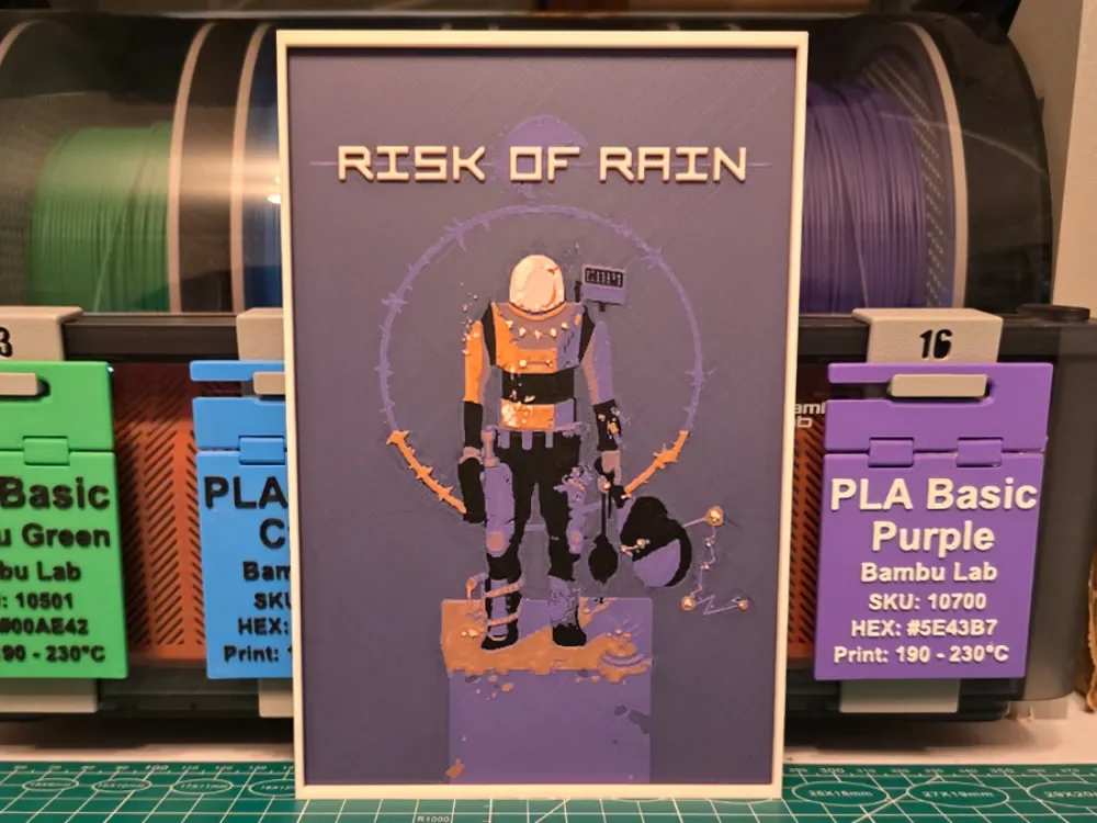 Risk of Rain Game Poster - Hueforge Art by Lumpy3D HueForge model: Risk of Rain Game Poster - Hueforge Art by Lumpy3D