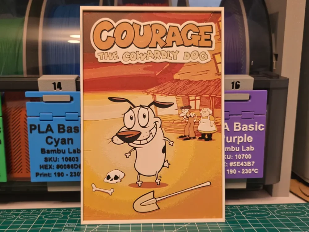Courage the Cowardly Dog Poster - Hueforge Art by Lumpy3D HueForge model: Courage the Cowardly Dog Poster - Hueforge Art by Lumpy3D