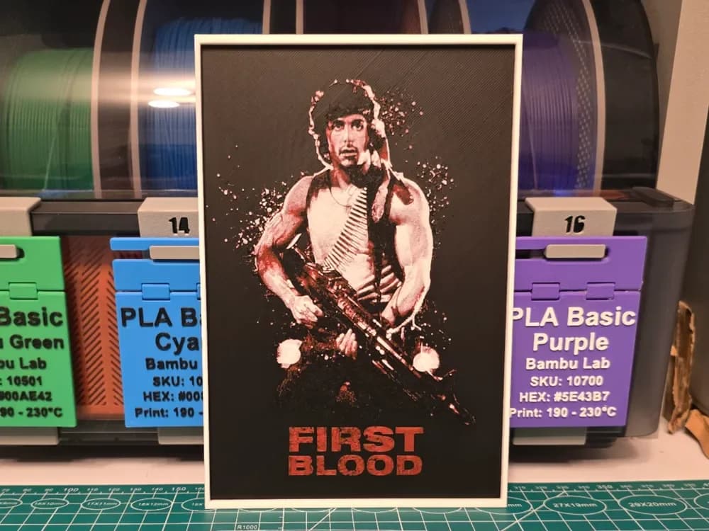 First Blood Movie Poster - Hueforge Art by Lumpy3D HueForge model: First Blood Movie Poster - Hueforge Art by Lumpy3D