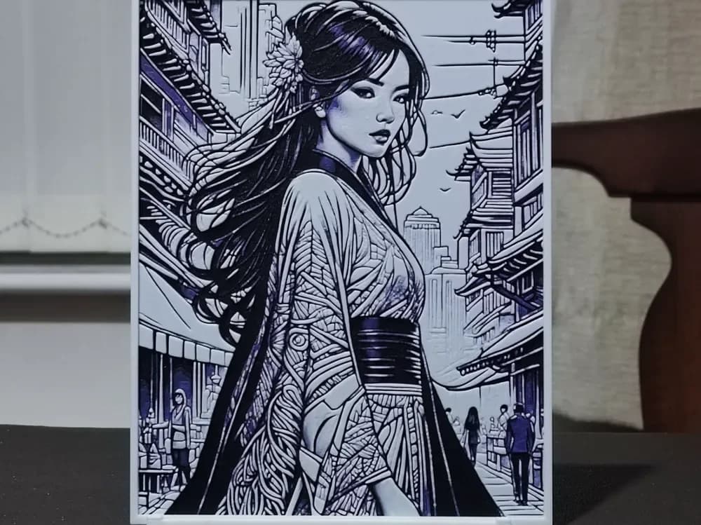 Line Art Geisha - HueForge 3 Color Line Art Geisha - HueForge 3 Color