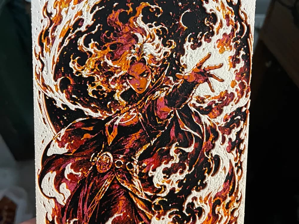 Woman Fire Mage Hueforge by Advancedtechworldwide HueForge model: Woman Fire Mage Hueforge by Advancedtechworldwide