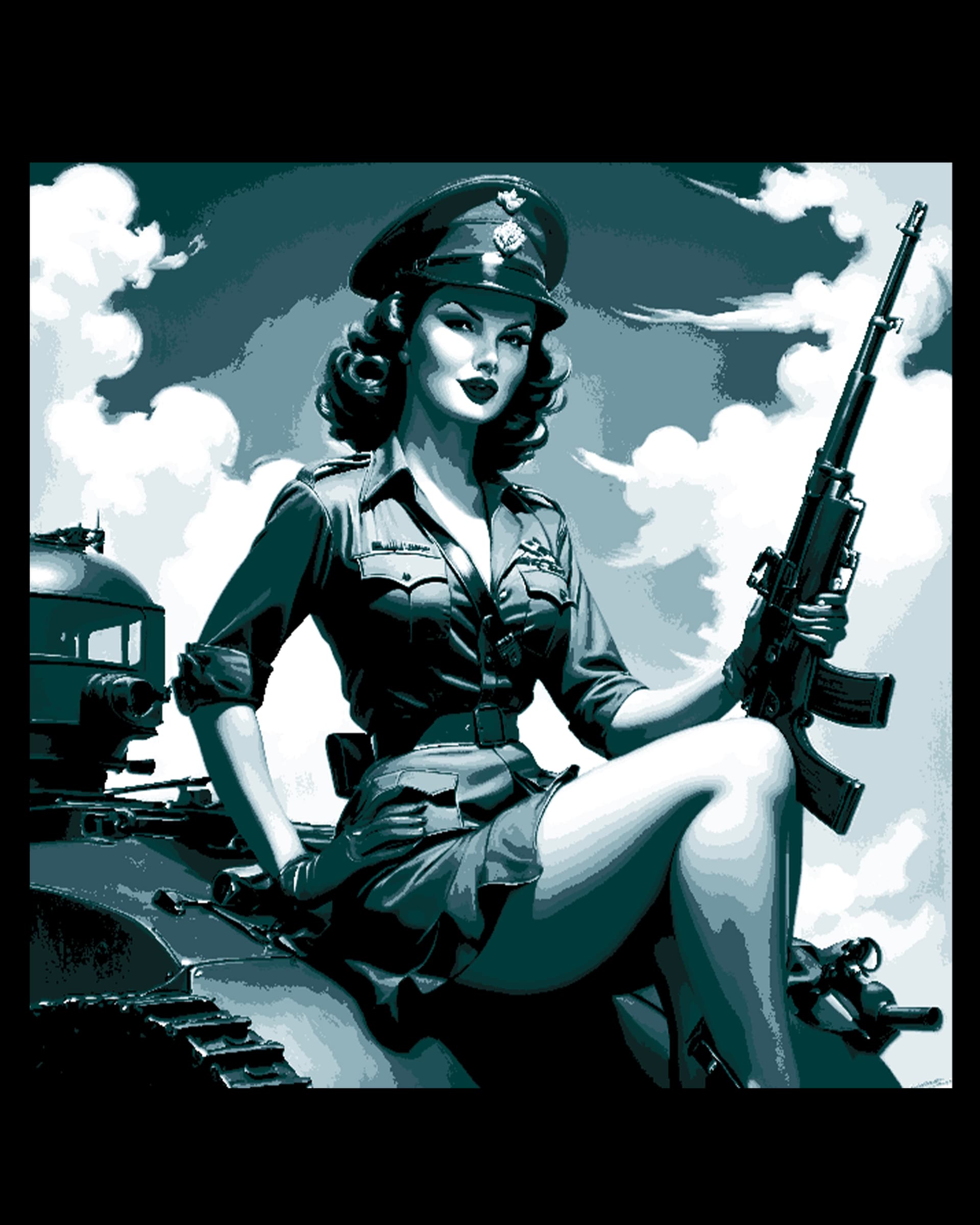 Classic Army Pinup Girl Rallying the Troops to Victory Classic Army Pinup Girl Rallying the Troops to Victory