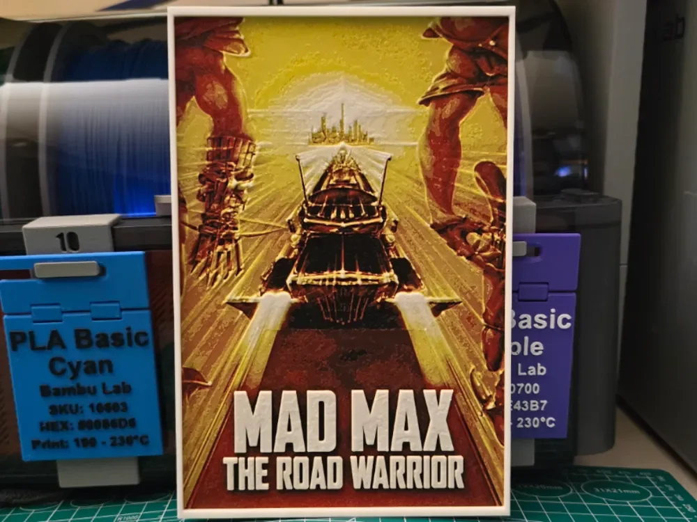 Mad Max 2 Movie Poster - Hueforge Art by Lumpy3D HueForge model: Mad Max 2 Movie Poster - Hueforge Art by Lumpy3D