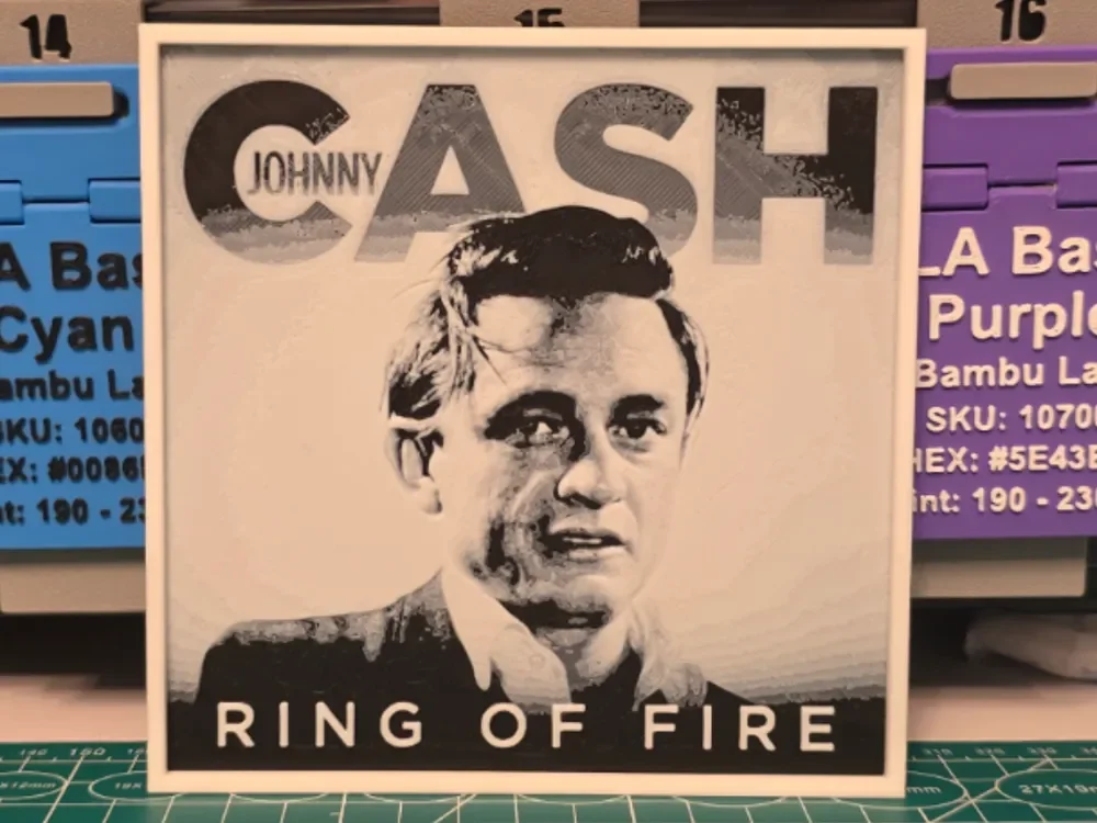 Johnny cash "Ring of Fire" Single - Hueforge Art by Lumpy3D HueForge model: Johnny cash "Ring of Fire" Single - Hueforge Art by Lumpy3D
