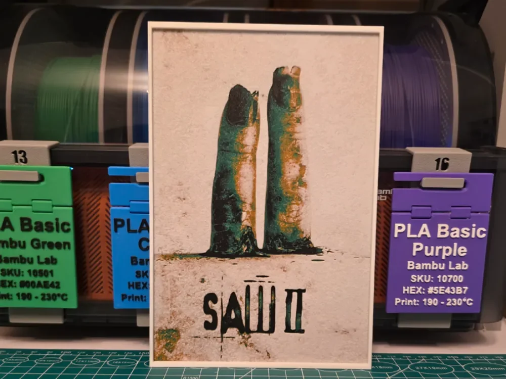Saw II Movie Poster - Hueforge Art by Lumpy3D HueForge model: Saw II Movie Poster - Hueforge Art by Lumpy3D