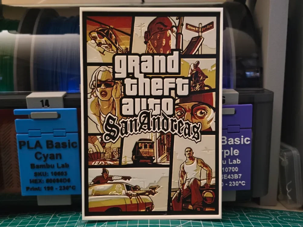 Grand Theft Auto: San Andreas Poster - Hueforge by Lumpy3D HueForge model: Grand Theft Auto: San Andreas Poster - Hueforge by Lumpy3D